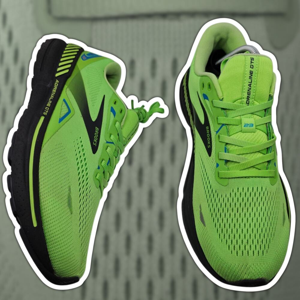 Brooks Adrenaline GTS 23 Mens 10 Green Gecko Grey Atomic Blue Running Shoes D